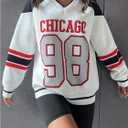 SweatyRocks Women's Color Block Number Graphic Long Sleeve Sweatshirts V Neck Loose Pullover Tops (White, S)