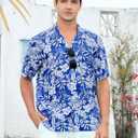 Hawaiian Shirt for Men Casual Summer Short Sleeve Beach Vacation Aloha Hawaii Button Down Shirt Holiday (Blue, XXL)
