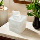 Elegant Smooth Shell Swirl Finish Square Resin Facial Tissue Box Cover Holder.Handcrafted Cube Tissue Box Covers with Open Bottom for Bathroom Livingroom Kitchen Office Modern Home Decor Gifts