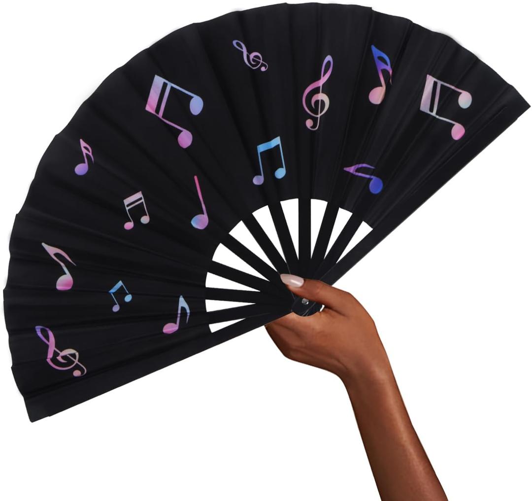 13 inch Large Rave Fan for Line Dancing,Hand Held Fan for Women Foldable, Handheld Fan, Portable for Decoration, Outdoor, Wedding, Party (Black)