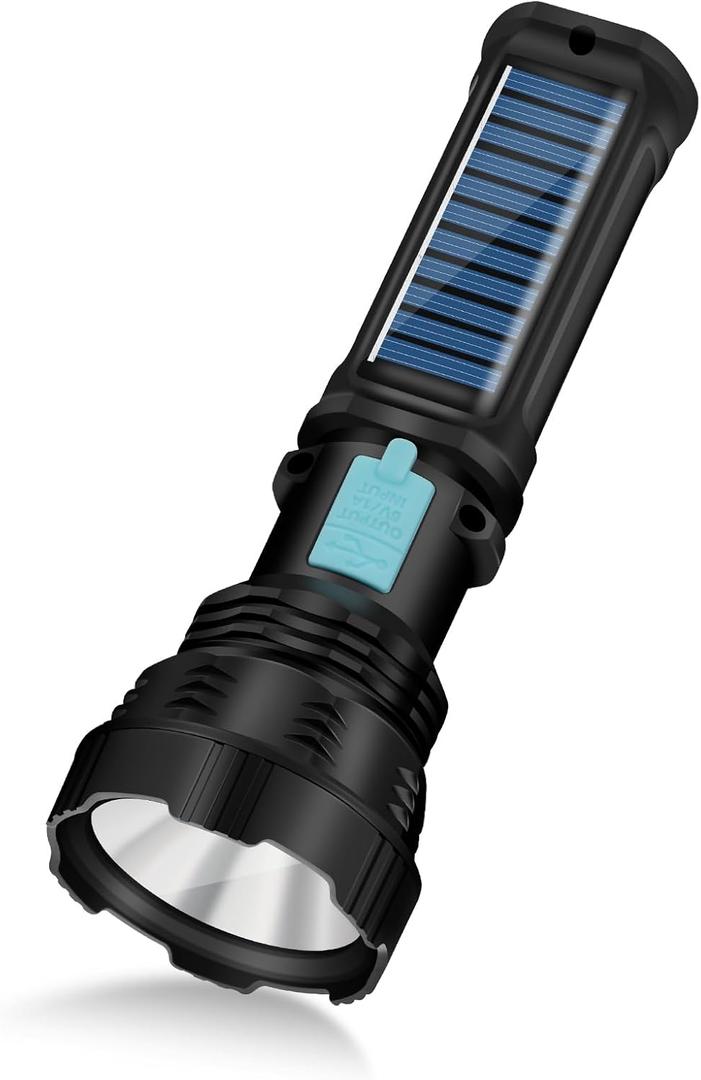 VOETIR Led Solar Flashlight, 1500 Lumens Led Solar Handheld Rechargeable Flashlights with IP65 Waterproof, 2000mAh Battery for Survival Emergencies Camping (1 Pack)