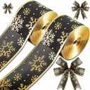 2 Rolls 40 Yards Christmas Snowflake 2.5 Inch Black & Gold Wired Glitter Ribbon for Tree & Party Decoration