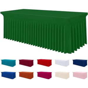 Smiry Spandex Tablecloth, Elastic Fitted Stretch Tablecloth for 6FT Rectangle Tables, Waterproof Washable Table Cover Skirt for Outdoor, Wedding, Banquet & Parties (Emerald Green, 72Lx30Wx30H Inch)