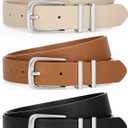 LEACOOLKEY 3 Pack Women's Leather Belts for Jeans Dress Pants Fashion Ladies Leather Belts with Gold Buckle (B-black+brown+beige)