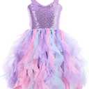 Purple Tutu Dress for Girls Mermaid Princess Birthday Party Dresses Sparkly Sequin Tulle Fairy Dress for Toddler Girls Kids Prom Sneaker Ball Gown Dance Graduation Dance Christmas Outfit 6T