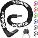 NDakter Upgrade Bike Chain Lock with 4 Digit Combination and 2 Keys, 3.2/4.28 Ft Heavy Duty Anti-Theft Bicycle Lock, 2 Ways to Unlock High Security Scooter Locks for Ebike, Escooter, Door (4.28 Feet Long, 6 mm Thick, Black)