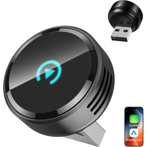 Ultra Mini Circular Wireless CarPlay & Android Auto Adapter, 3-5s Fast Auto Reconnect, Aluminum Alloy Vent Design, 2-in-1 CarPlay Wireless Adapter for iOS & Android with USB A/C Port