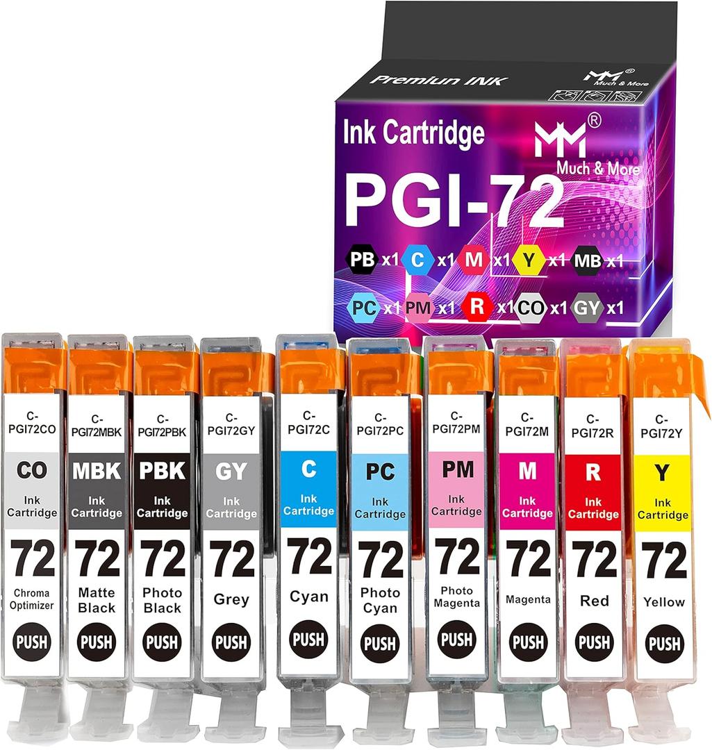 MM MUCH & MORE Compatible Ink Cartridge Replacement for Canon PGI-72 PGI 72 PGI72 to use for Pixma Pro-10 Pro-10s Pro10s Pro10 ro 10s 10 Printers (10-Pack, PBK, MBK, C, M, Y, PC, PM, R, GY, CO)
