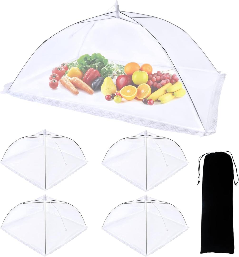 ZMCINER 5 Pack Food Tents Food Covers for Outdoors Mesh Screen Include 1 Extra Large (40"X 24") & 4 Standard (17"X 17") Collapsible and Reusable Mesh Food Covers for Outside, Fruit Cover
