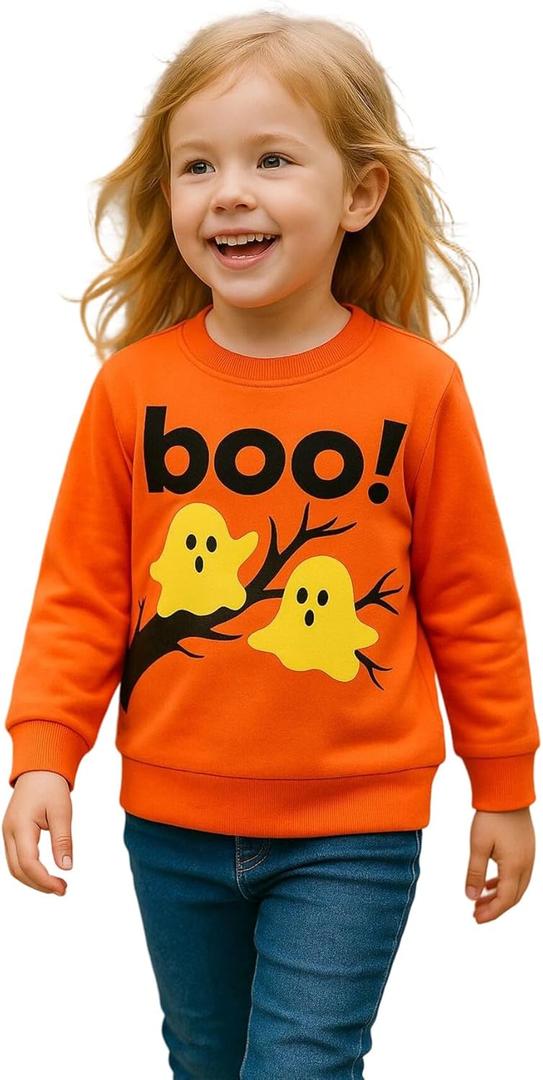 HILEELANG Toddler Halloween Sweatshirts Fall Cotton Pullover Tops with Pumpkin Bat Boo Prints for Boy Girl Sizes 18M7Y (4T)