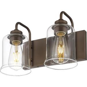 zeyu Oil Rubbed Bronze Bathroom Light Fixtures, 2-Light Bath Vanity Light, 12.5 Inch Farmhouse Wall Sconces with Clear Glass Shade, ZSL72B-2W ORB