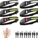 Headlamp Rechargeable 6Pack, 230 Wide Beam LED Headlamp, 7Mode Headlamps for Adults, Head Lamp with Motion Sensor, Red Light Head Lamps LED Rechargeable, Head Lights for Forehead Running Camping