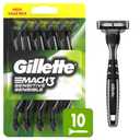 Gillette Mach3 Sensitive Razors for Men, Mens Disposable Razors, Pivoting Head for Close and Comfortable Shave, 10 Count