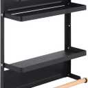 Paper Towel Holder with Shelf, Magnetic Shelf Bracket Rack, Heavy Duty Rustic Paper Towel Holder with 2 Removable Hooks, Metal Tissue Holder for Tool Shed, Garage, Kitchen