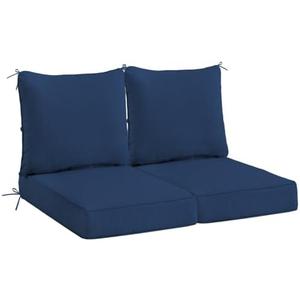 Sundale Outdoor Olefin Deep Seat Cushion Set of 2, Patio Chair Cushion and Pillow, Water-Resistant Sectional Sofa Pad with Straps Dark Blue, 24 x 24 x 4 Inches
