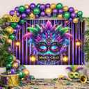 Mardi Gras Backdrop Banner Carnival Masquerade Photography Backgrounds Mask Colorful Backdrop Party Decoration Banner Studio Props Seasonal Decor Home and Party Banner 71x43 Inch (Feathered Mask#003)