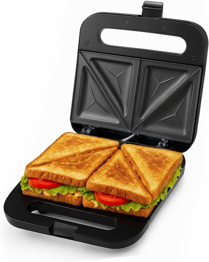 OVENTE Electric Sandwich Maker with Non-Stick Plates, Indicator Lights, Cool Touch Handle, Easy to Clean and Store, Perfect for Cooking Breakfast, Grilled Cheese, Tuna Melts and Snacks, Black GPS401B