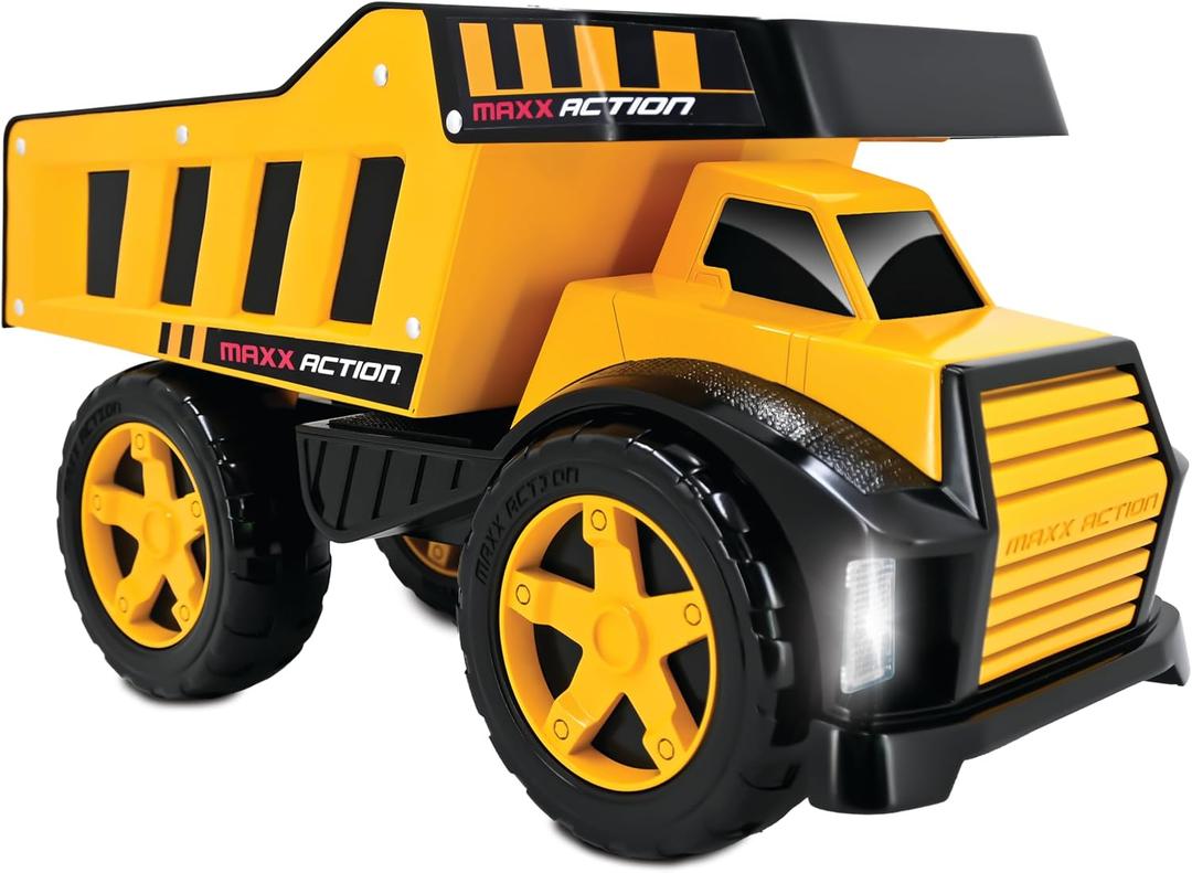 Maxx Action 16" Steel Dump Truck, Realistic Lights & Sounds, Heavy Duty Metal Truck Bed, Extra Large Wheels, Rugged Construction Vehicle Toy for Kids, Ages 3+, Indoor and Outdoor Play, 15.3 inches