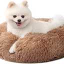 nononfish Small Puppy Beds for Small Dogs Washable - 19 Inches Round Faux Fur Pet Bed for Puppy and Cat Donut Fluffy Plush Orthopedic Doggy Beds Relief Improved Sleeping,Camel (19.0"L x 19.0"W x 6.0"Th, Brown)