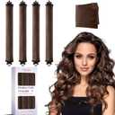 Heatless Curls Overnight Hair Curlers - 4 Pcs No-Heat Curling Rod to Sleep In,Velvet Hair Rollers with Satin Wrap (Brown)