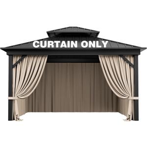 Outdoor Gazebo Curtain Replacement Universal 4-Panel Sidewalls 12' X 12',Outdoor Patio Waterproof Privacy Curtain with Double Zipper for Patio, Canopy, Garden, and Backyard (Curtain Only) (Khaki)