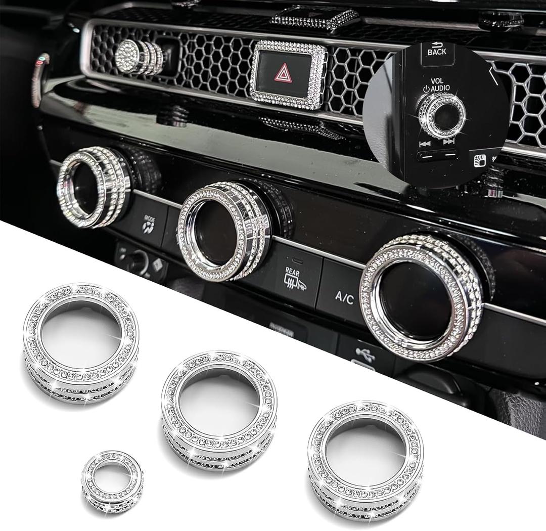 ASUBHA 4PCS Bling Car Accessories AC Knob Covers, AC Knob Trim, Air Conditioner Switch Audio CD Button Knobs Cover, Diamond Car Climate Knobs Button Trim Compatible with Most Vehicles