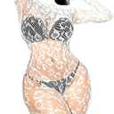 Sexy Lace Leopard Jumpsuit For Women, Fishnet Bodysuit Glow Party Club, Poster One Piece Mesh Full Body Rave Outfits (White)