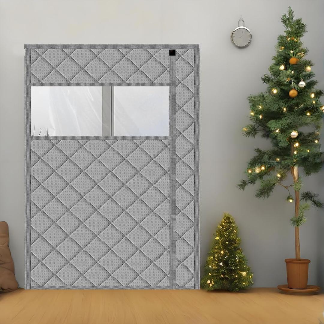 Thermal Door Curtain Fits Doors Size 74"x80" Curtain Size 77" x 82", Magnetic Insulated Curtain Side Open, Visible Panels, Keep Warm in Winter, Cool in Summer, Diamond Pattern, Gray