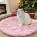 OLANLY Pink Round Rugs for Bedroom - Machine Washable, 3 ft Circle Area Rugs for Living Room, Soft and Fluffy Shaggy Carpet for Teen Girls and Boys, Nursery Rooms, Dorms, Home Decor Aesthetic