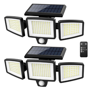Tuffenough Solar Outdoor Lights 2500LM 210 LED Security Lights with Remote Control,3 Heads Motion Sensor Lights, IP65 Waterproof,270° Wide Angle Flood Wall Lights with 3 Modes (2 Packs)