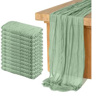 12 Pack Cheesecloth Table Runner, Runner Gauze Boho Wedding Decor Romantic Table Runner for Wedding Birthday Party (35" x 118") (Sage Green)