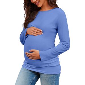 Chuanqi Womens Maternity Shirt Fall Long Sleeve Crew Neck T-Shirts Pregnancy Clothes Side Ruched Tunic Tops (Medium)