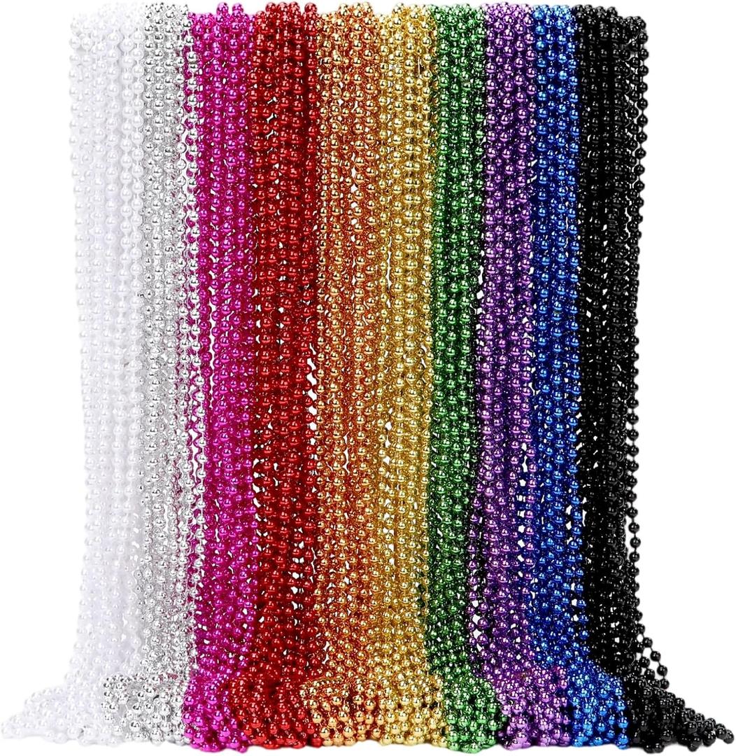 2 x 30PCS Mardi Gras Beads, 33" Beaded Necklace,Carnival Beads,Party Supplies Costume Accessories, Festival Parade Throw-In Set,Birthday,Celebration Decorations(10 colors)
