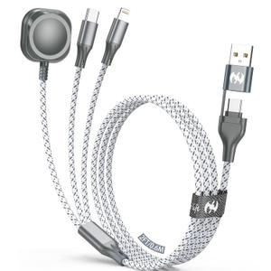 Multi Charging Cable for Apple Watch Charger 2FT, 3 in 1 Charging Cable USB A/C to Lightning Type C USB C Cord iWatch Magnetic Wireless Charger Wire for Apple iWatch iPhone Android Phone