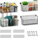 Sonyabecca 4 Pack Hanging Wall Basket for Organizing, Large Wire Basket for Storage Pantry with 5 S Hook+4 Adhesive Hook, Wall Mounted Shelf for Kitchen Bathroom (Black)