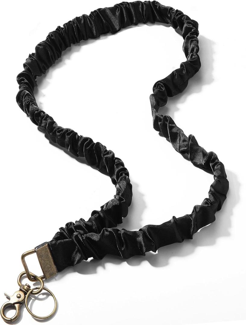 Geyoga Scrunchie Lanyards for ID Badges, Retractable Teacher Lanyards for Nurse Women Cute Neck Lanyard for Keys Card Holder (Black)