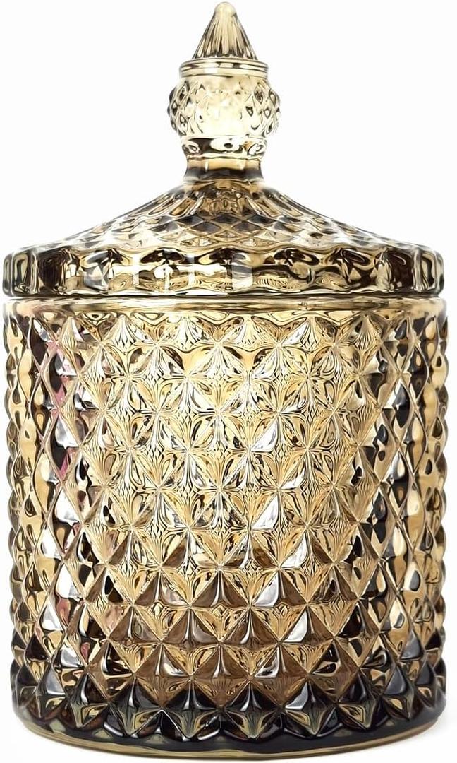 Colorful Glass Jar With Lid,Candy Cookie Jars,Jewelry Box,Buffet Jar Biscuit Containers Food Storage,Cottage Core Decor(Tawny) (Pointed Cylinder-Tawny)