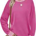 Saloogoe Sweatshirts for Women Crewneck Long Sleeve Loose Fit Tops Color Block Ribbed Trim Fashion 2025 (S)