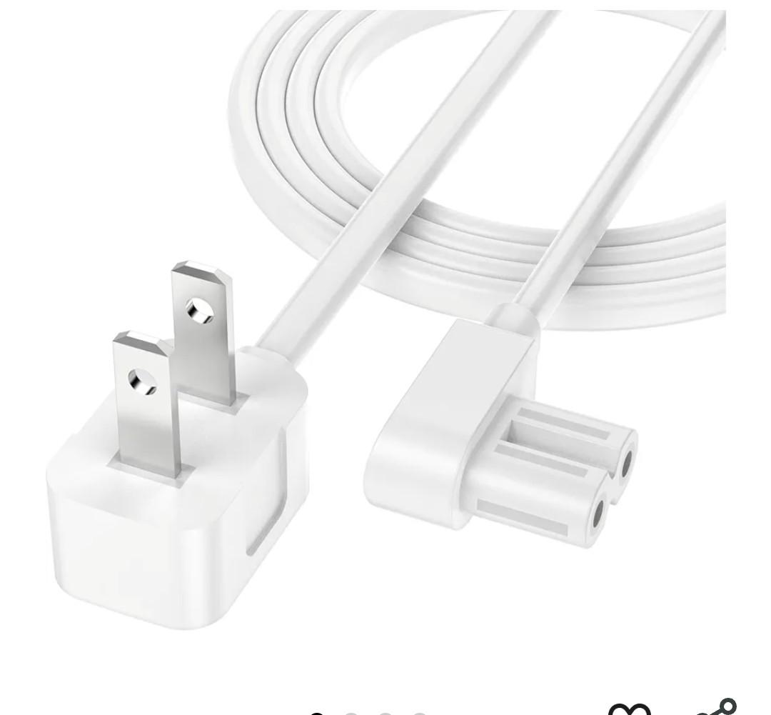 AGVEE 5ft 90 Degree Right Angle TV Power Cord, 2 Prong Figure 8 IEC C7 C8 18AWG Cable, Space-Saving Low Profile Wall Plug for Samsung LG Sony TV, PS5, PS4, Xbox, Printer, White