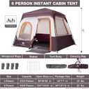 Camping Tents 6 Person Pop Up - Sets Up in 60s for Family Camping, Windproof Design, Family Cabin Tent with Rainfly & Backpack Carry Bag