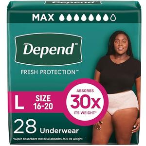 Depend Fresh Protection Adult Diapers, Incontinence & Postpartum Bladder Leak Underwear for Women, Disposable, Maximum, Large, Blush, 28 Count, L