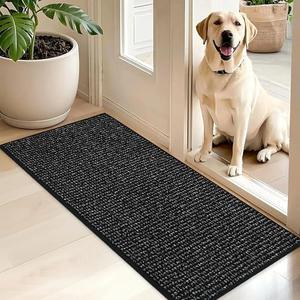 BEQHAUSE Dirt Trapper Door Mat 20" x 48", Non-Slip Washable Doormats Entrance Mat, Dirt Resistant and Absorbent Welcome Mat, Low Profile Floor Mats for Front Back Door and Entryway, Black