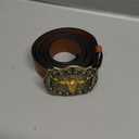 Mawjom Western Cowboy PU Leather Belt - Men Waist Strap Bull Decoration Floral Engraved for Jeans 25" to 38" Waist