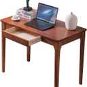 Solid Wood Desk with Drawers, Home Office Desk for Small Spaces, Gaming Work Study Desk, Student PC Desk for Bedroom, Easy to Assemble (Cherry Color, 31.5 inch)
