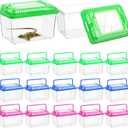 LemonRoad 15 Pcs Plastic Reptile Terrariums Carrier Cage Enclosure Snake Breeding Box Hatching Container Transparent Fish Tank with Ventilated Lid for Tarantula Spider Turtle Lizard (5.1x3.5x3.5 Inch)