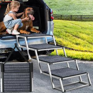 Joyrally Extra Wide Dog Stair for Large Dogs,Foldable Dog Ramp for Car, Pet Steps Light Weight Aluminum,High Beds,for SUV Trucks, Supports up to 200 lbs (with Non Slip Surface)