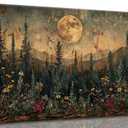 Full Moon Forest Canvas Wall Art Vintage Moonlit Pine Tree Mountains and Wildflowers Woodland Nature Landscape Picture Wall Decor Poster Print Artwork for Bedroom Living Room Home Decoration