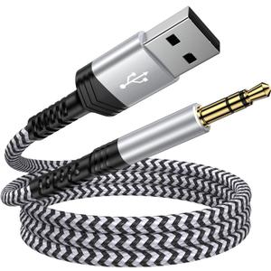 USB to 3.5mm Male AUX Audio Jack Cable,3FT USB A to 3.5mm TRS Audio Cord Jack Adapter Nylon Braided Stereo AUX Cable for PC Compurter Speaker Headphones Laptop Mac OSX Desktop PS5 PS4 Windows (White)