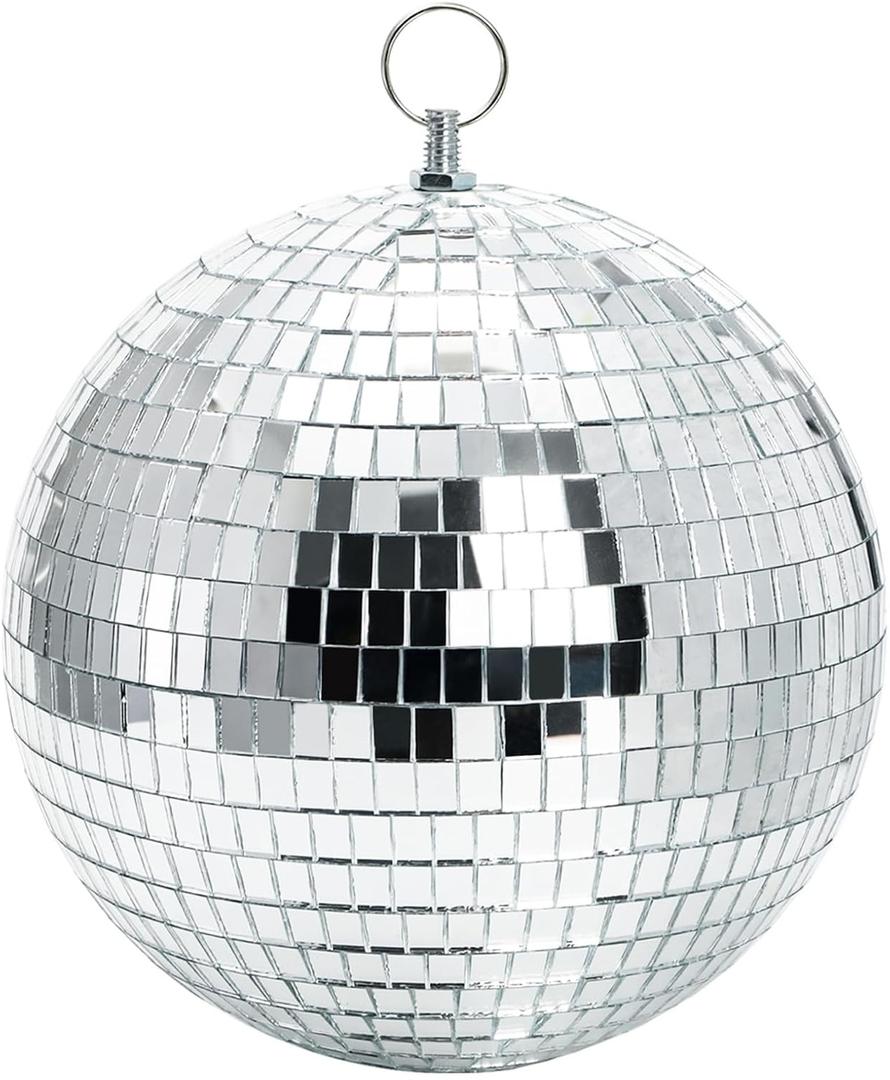 Suwimut Mirror Disco Ball, 8 Inch Cool and Fun Large Silver Hanging Disco Ball with Hanging Ring, Reflects Light, Party Favor, Christmas New Year Wedding Decor Festival Stage Prop