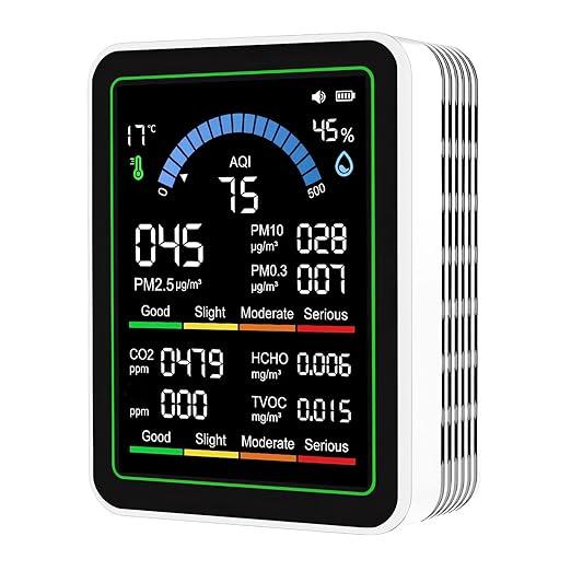 Air Quality Monitor Indoor, 10 in 1 Portable Smartair Quality Tester for CO2 | CO | TVOC | HCHO | Temp | AQI | PM0.31 Detection Hum for Home Cars Plants, Pets, Car, Hotel